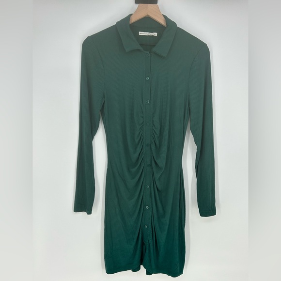 Abercrombie & Fitch Dresses & Skirts - Abercrombie &‎ Fitch Forest Green Long Sleeve Ribbed Shirt Dress In Size L